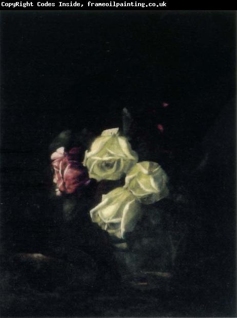 Hirst, Claude Raguet Roses in a Glass Pitcher with Decorative Metal Plate